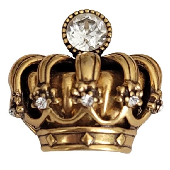 Trifari TM Gold Tone Clear Rhinestone Crown Brooch, Signed K596